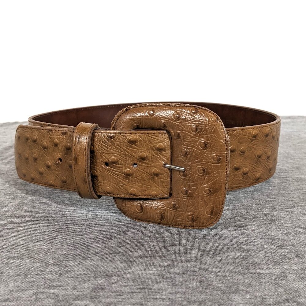 Simon Chang Brown Textured Leather Wide Belt